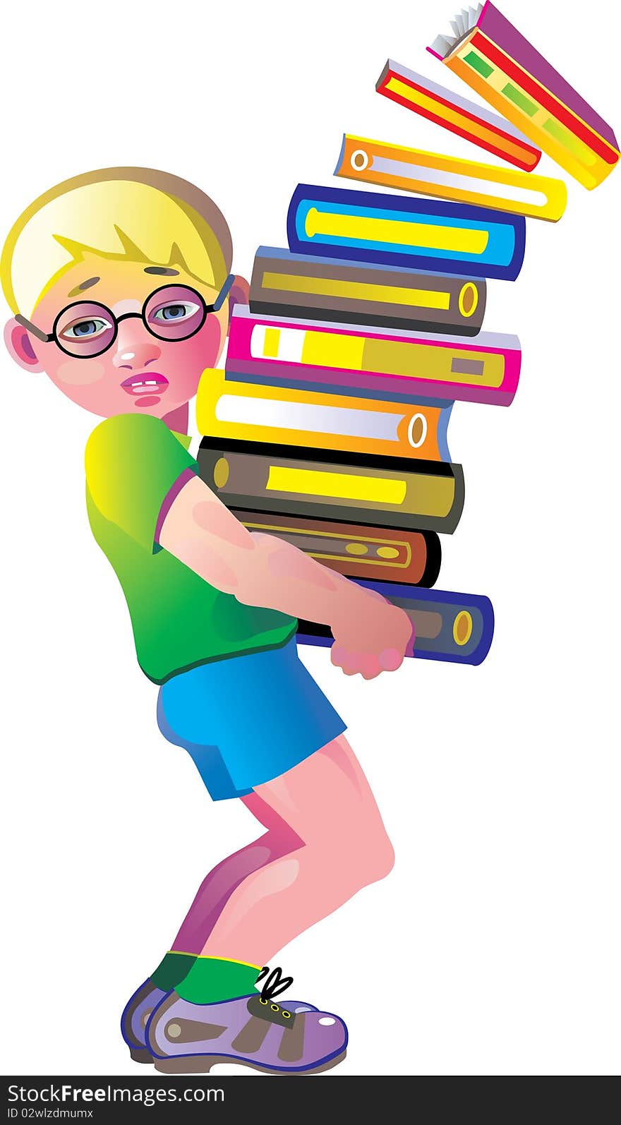 Boy Carrying A Stack Of Books. Boy Carrying A Stack Of Books