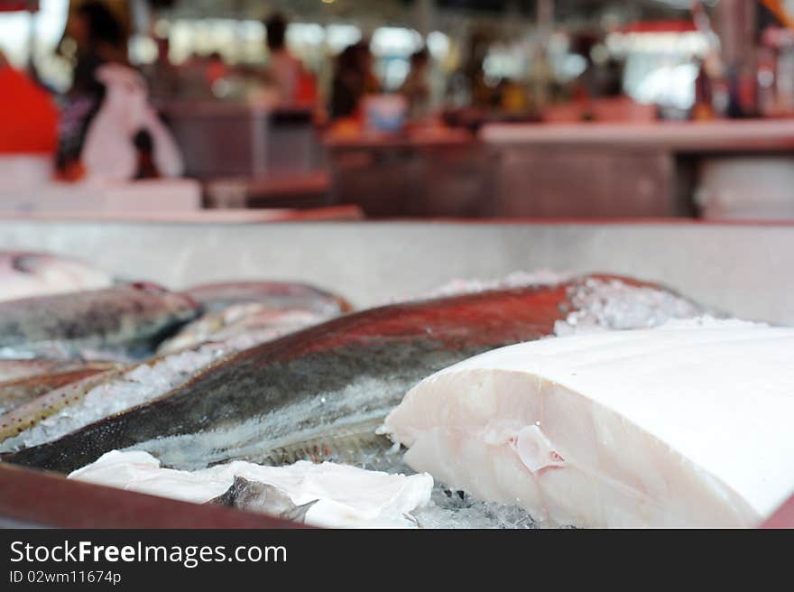 Detailed view of fish displayed at a fish market in Bergen