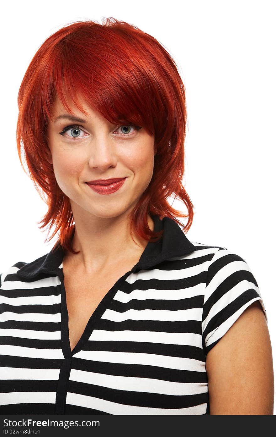 Young caucasian woman over white background smiling