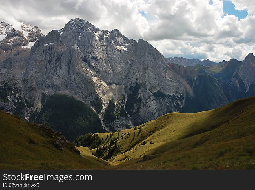 Fassa Valley near Marmolada peak, South Tirol. Fassa Valley near Marmolada peak, South Tirol.