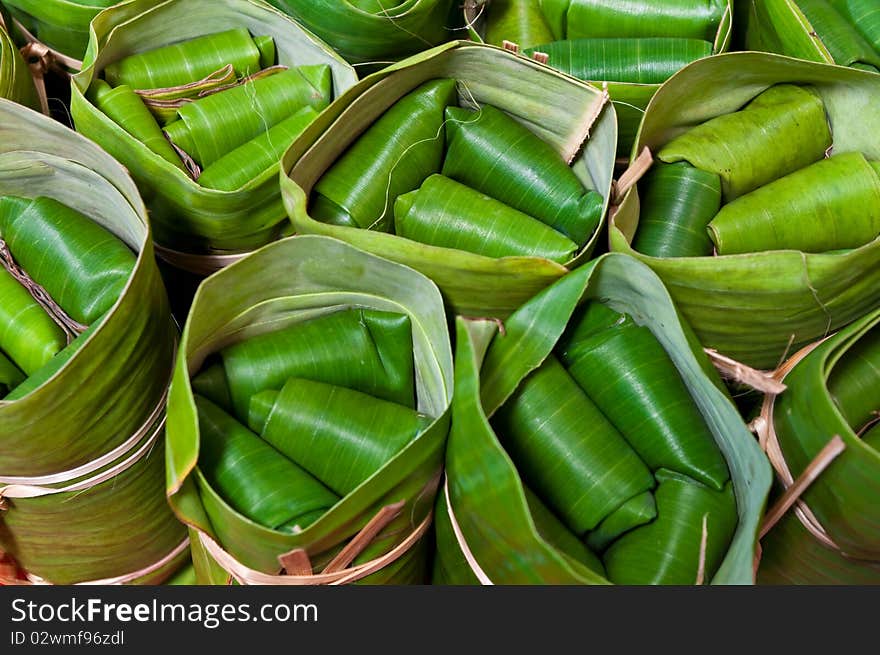 Applied banana leaf become Thai dessert