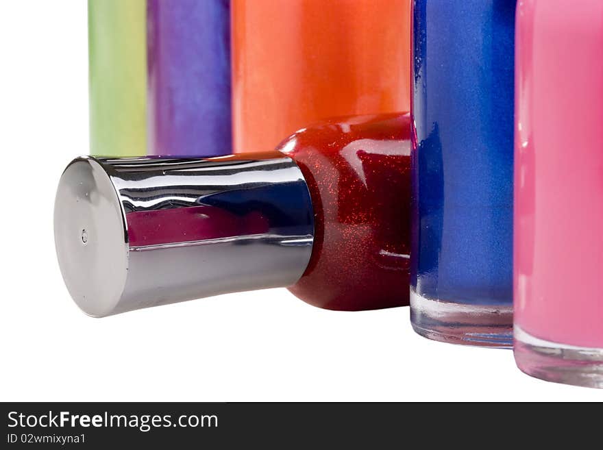 Nail polish bottles on a white background.