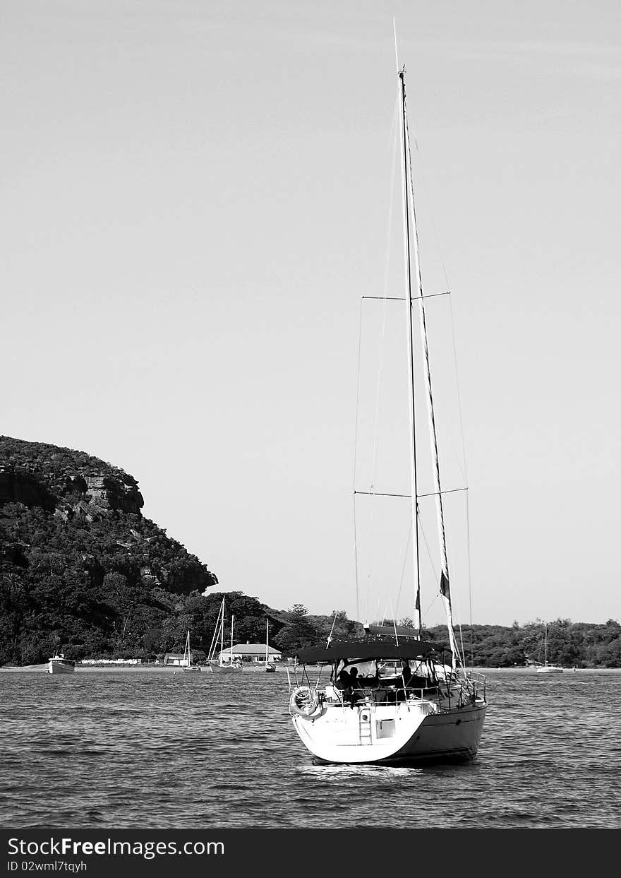 A yacht in The Basin in Ku-ring-gai National park