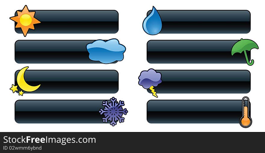 Eight glossy weather banners/buttons, perfect for rain or shine!