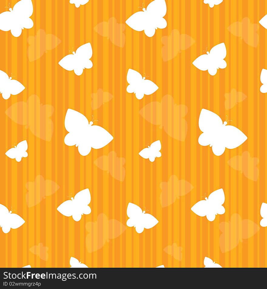 White butterflies floating on an orange-striped background. White butterflies floating on an orange-striped background