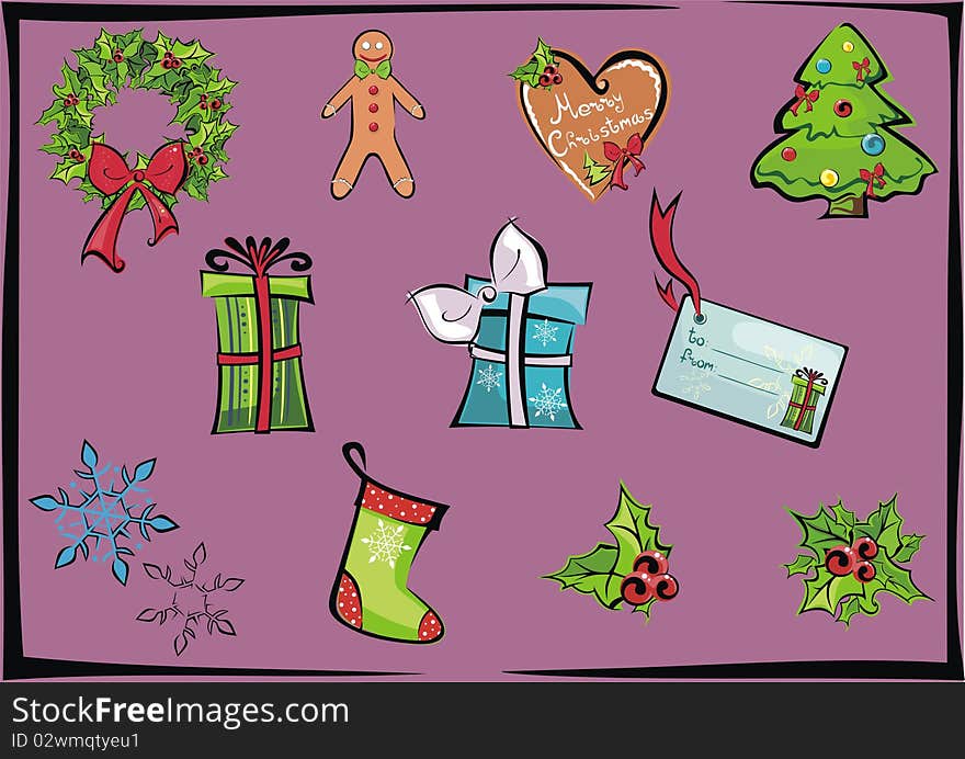 Twelve illustrations on christmas theme. Twelve illustrations on christmas theme