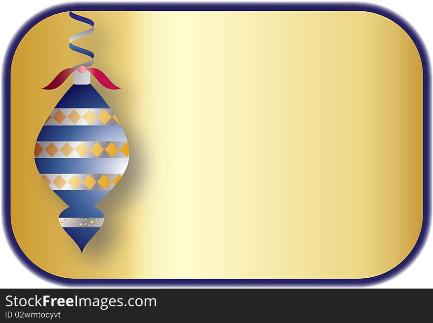 Holidays theme background with a Christmas ornament in blue, silver, and gold. Holidays theme background with a Christmas ornament in blue, silver, and gold