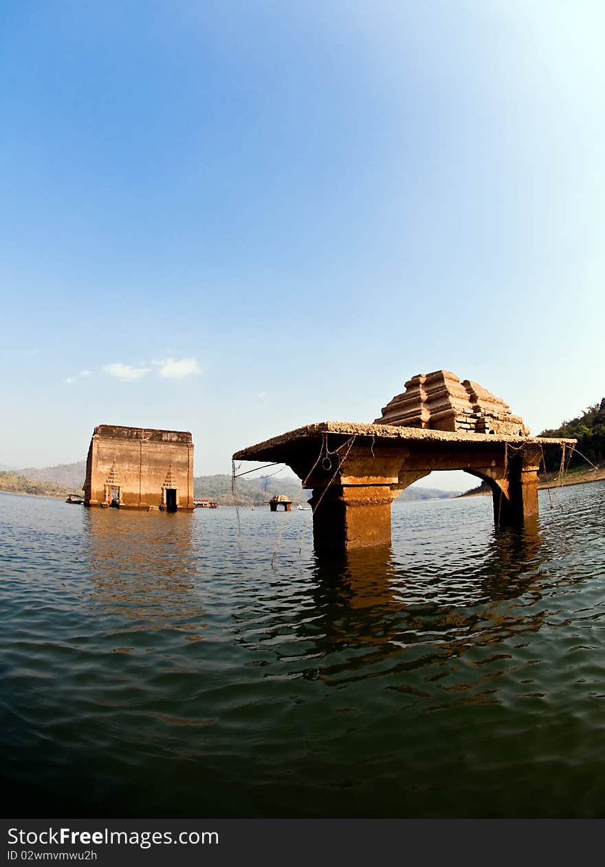 The temple under water at Sangkhlaburi, Kanchanaburi, Thailand