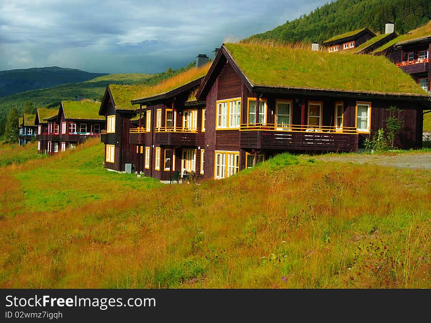 Picturesque Norway landscape with huts. Picturesque Norway landscape with huts.