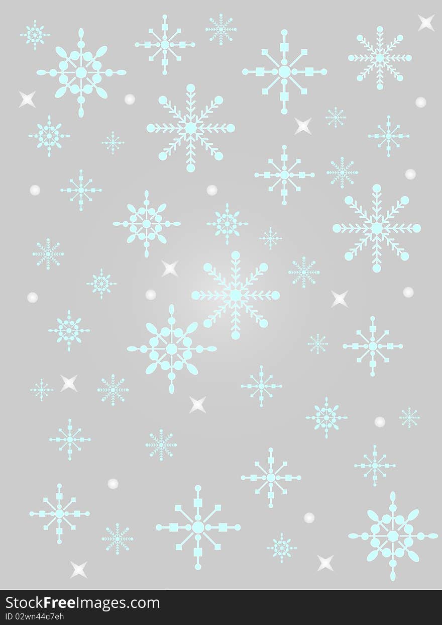 Winter background. Abstract white snowflakes.