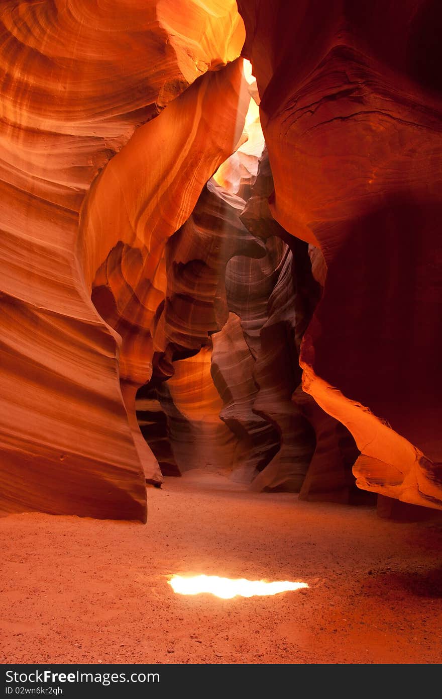 A photo of light beam taken in lower antilope canyon. A photo of light beam taken in lower antilope canyon