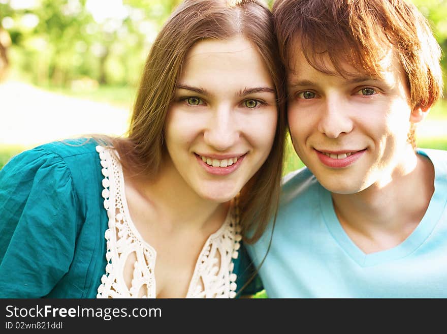 Closeup portrait of happy young couple