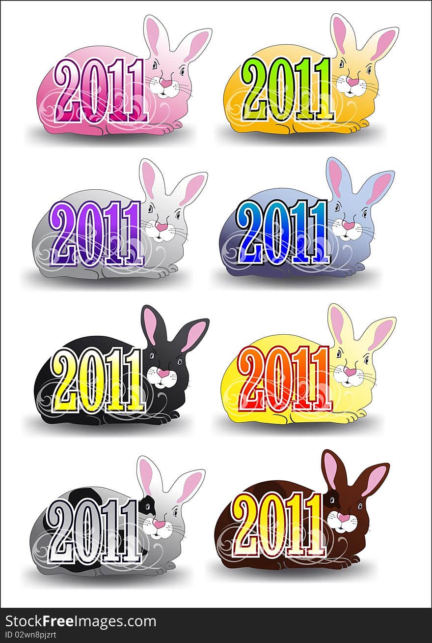 Color rabbits on a white background