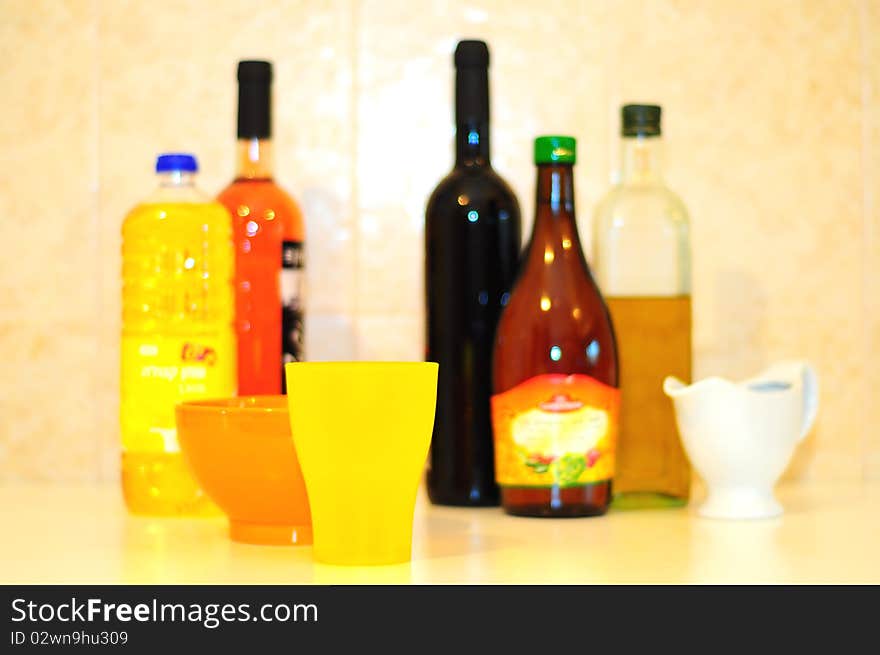 Set of bottles and oils of different types. Set of bottles and oils of different types.