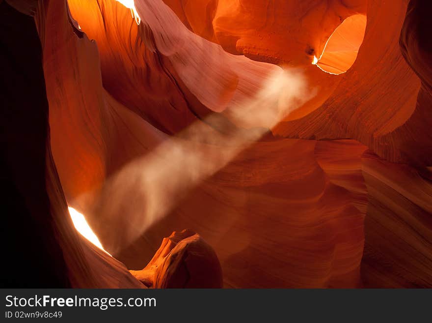 A photo of light beam taken in lower antilope canyon