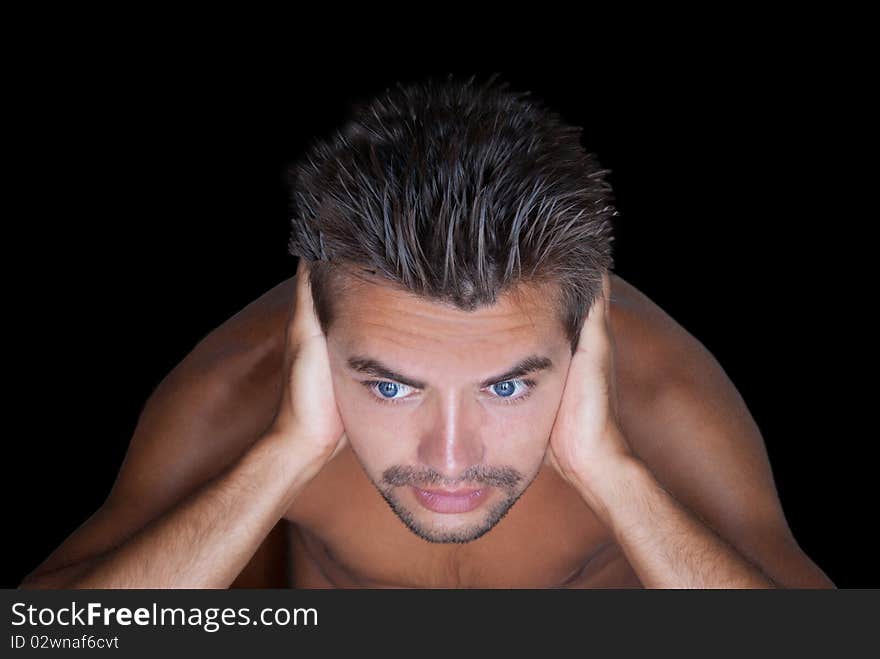 Portrait of young handsome man on black background. Portrait of young handsome man on black background