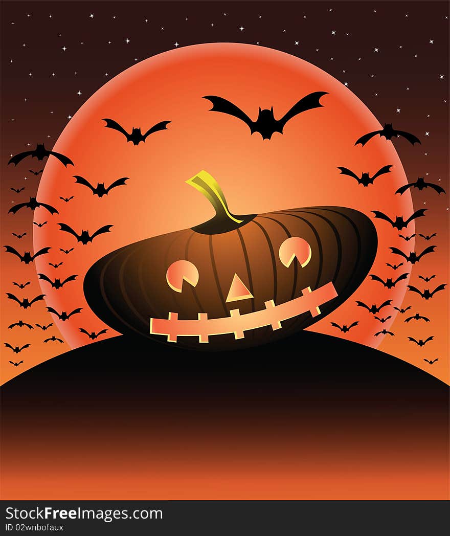 Halloween illustration scene, moon, pumpkin. Halloween illustration scene, moon, pumpkin