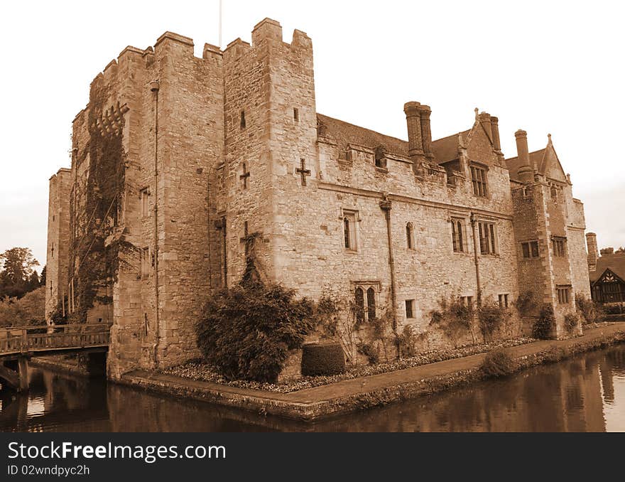 Hever castle enterance with moat in Kent, England.