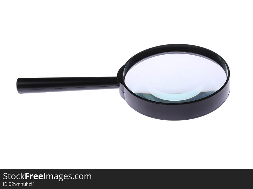 A black magnifier on white. A black magnifier on white