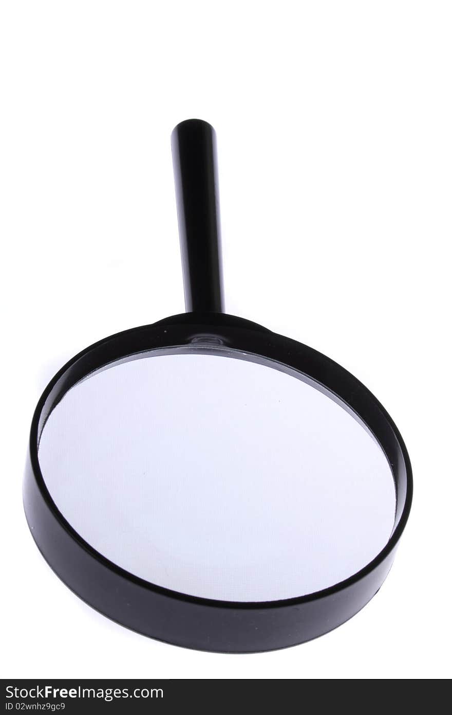 A black magnifier on white. A black magnifier on white