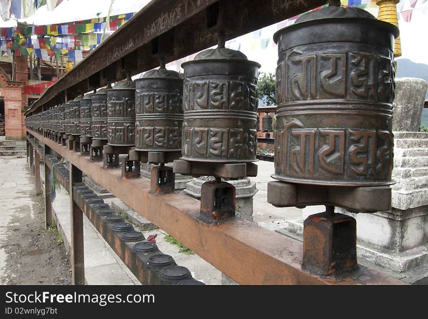 Budhist prayer wheels in Kathmandu. Budhist prayer wheels in Kathmandu