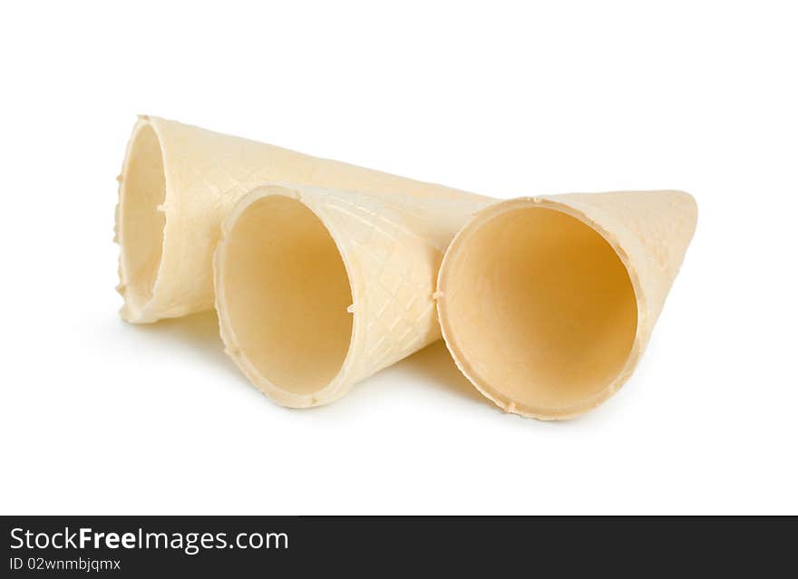 Waffle cone for ice cream, isolated on a white background.