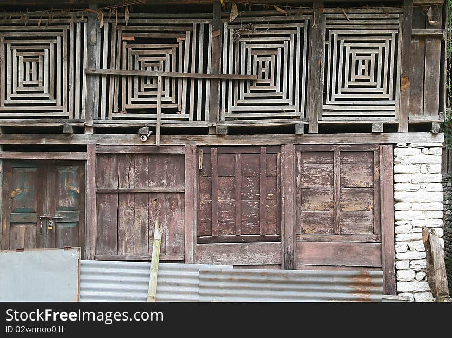 Old shed windows in Nepal village