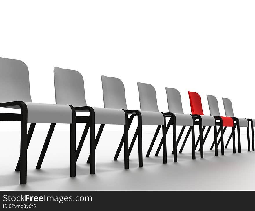 High resolution 3d render of modern chairs in a row isolated on white