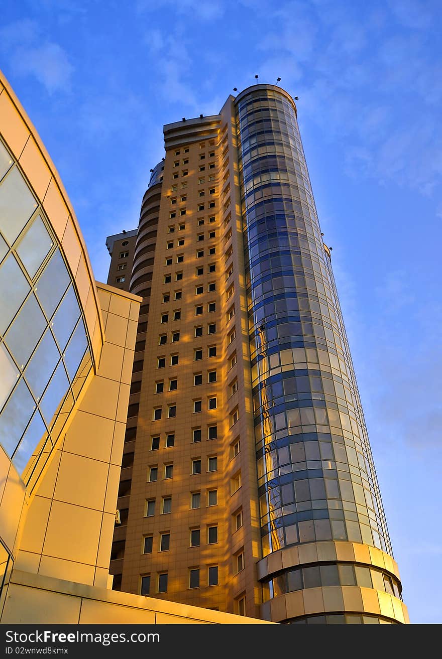 Modern high-rise building in black-and-white colour against the sky. Modern high-rise building in black-and-white colour against the sky.