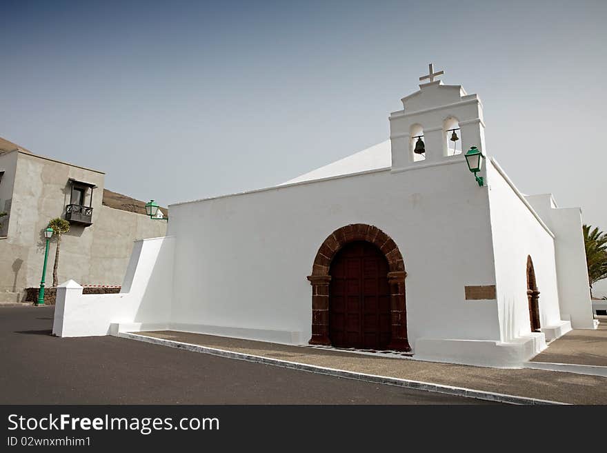 White church in Lanzarote, Canary Island