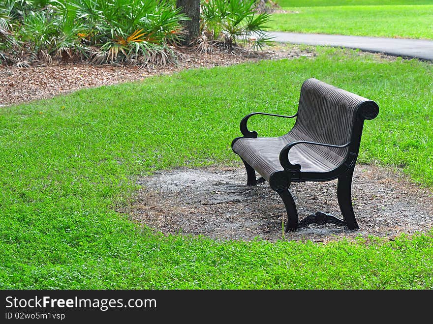 Metal bench in a park