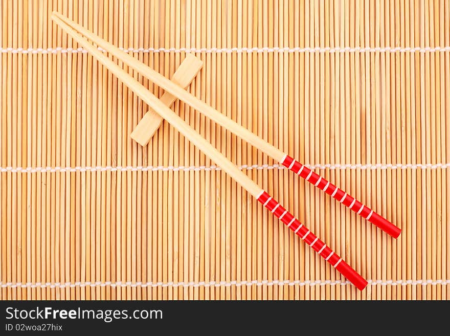 Japanese Chop Sticks On Bamboo