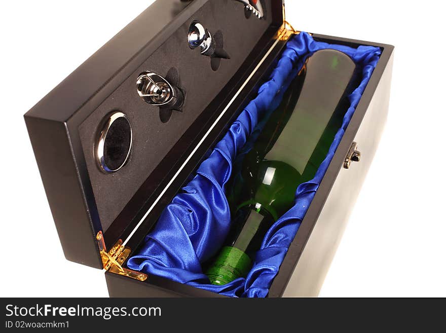 Bottle of white wine and sommelier set