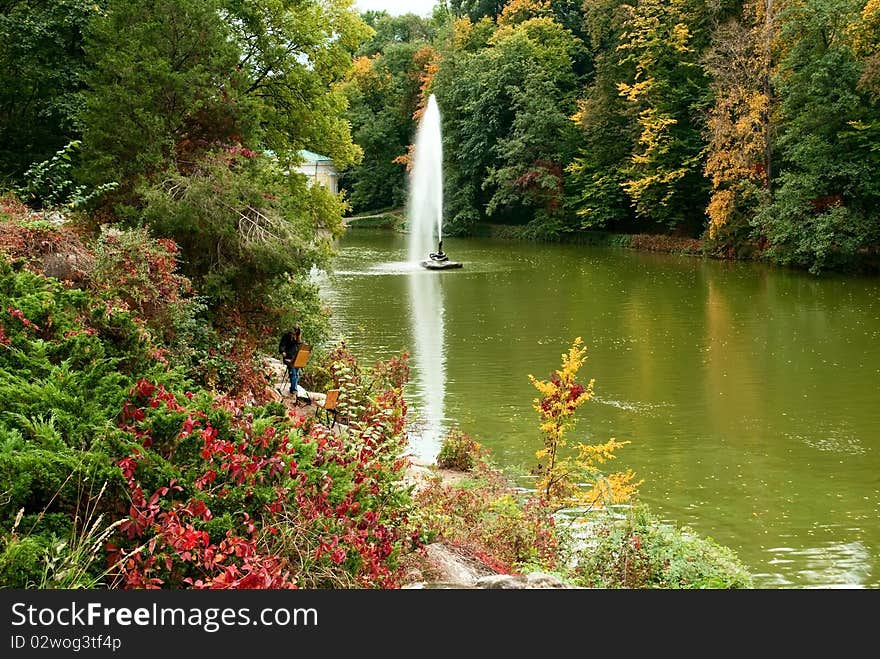 Beautiful park with a lake