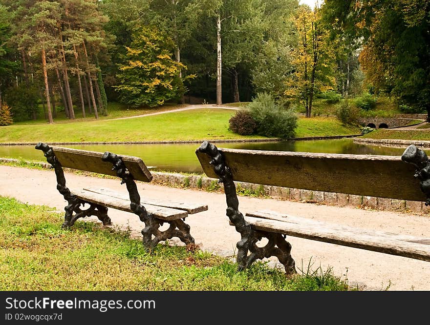 Benches in a beautiful park. Benches in a beautiful park