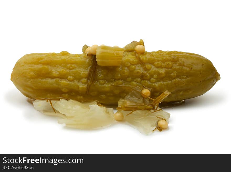 Shows a pickle and marinade, which consists of onions, spices and herbs. Isolated on white background. Shows a pickle and marinade, which consists of onions, spices and herbs. Isolated on white background.