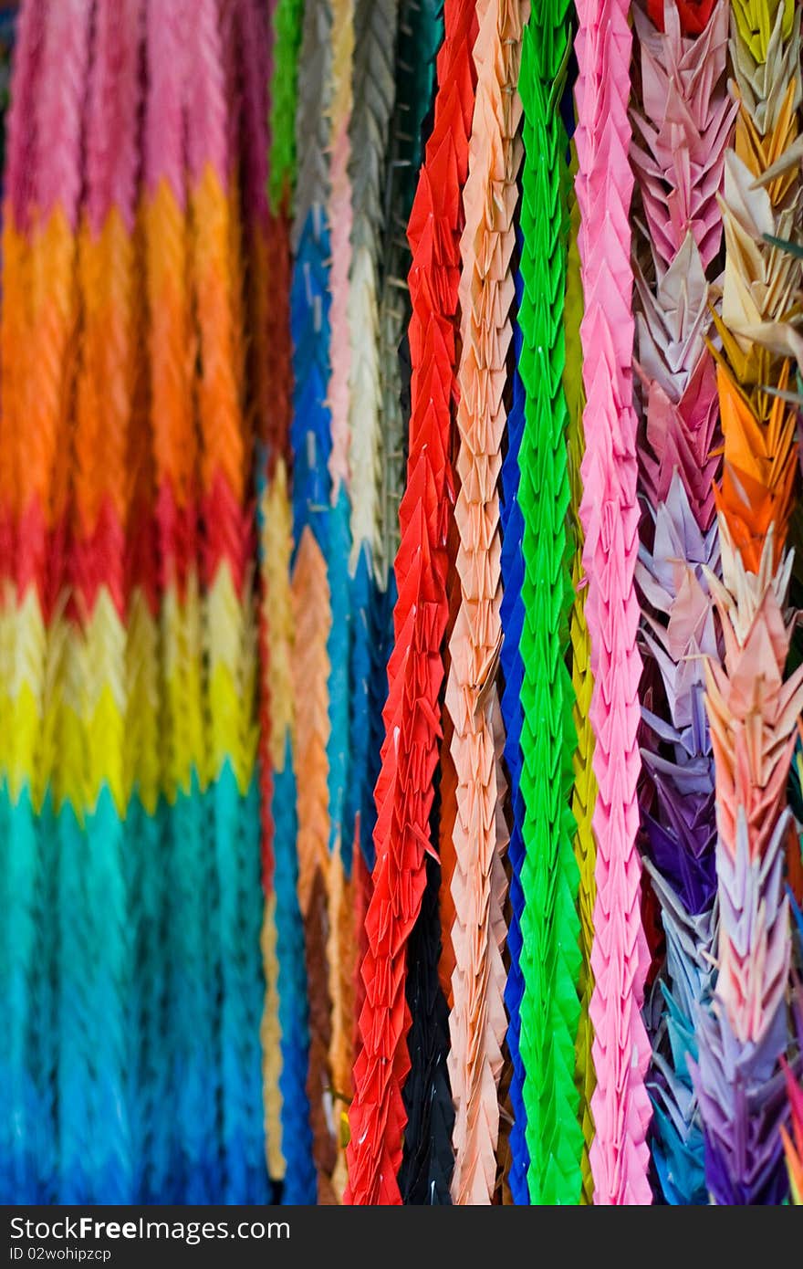 Origami cranes at a temple in Japan. Origami cranes at a temple in Japan