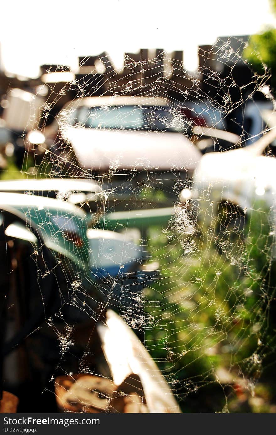 Spider web and old abandoned car