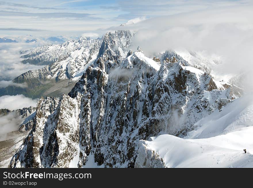 Panoramic view of high Alps covered by snow in France. Panoramic view of high Alps covered by snow in France.