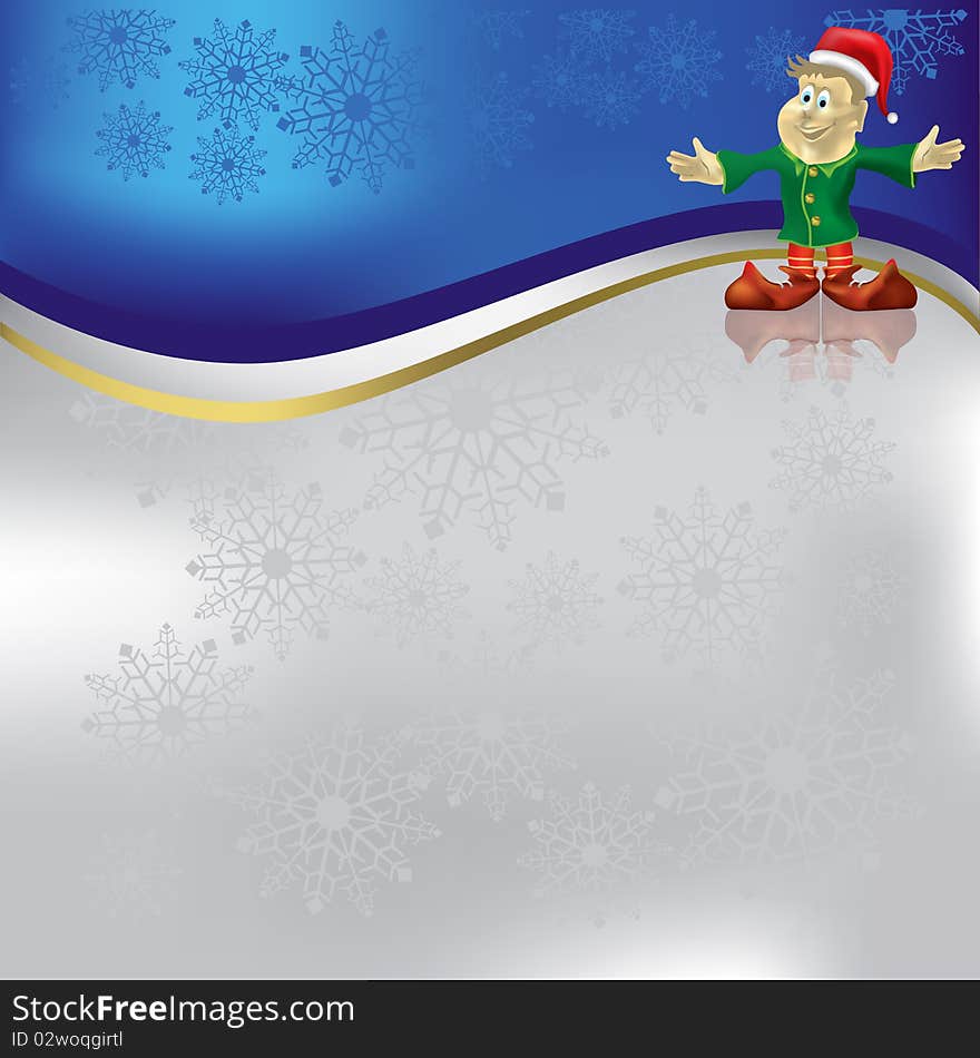 Christmas greeting with dwarf on blue background