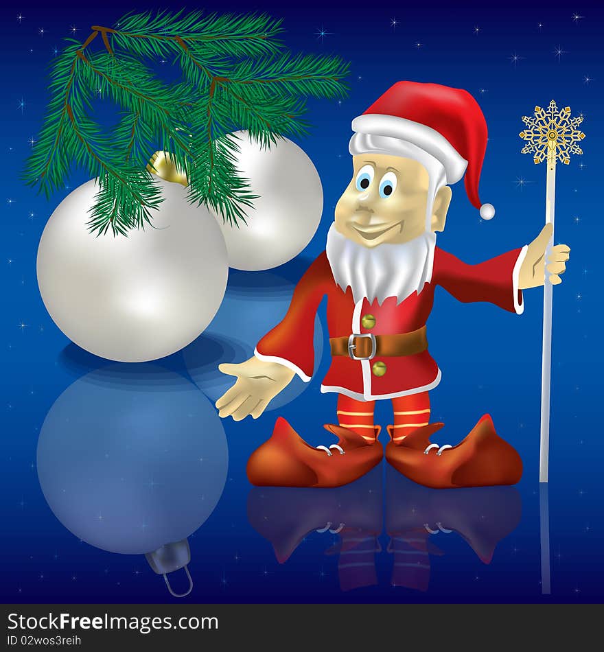 Christmas tree and Santa Claus on blue background