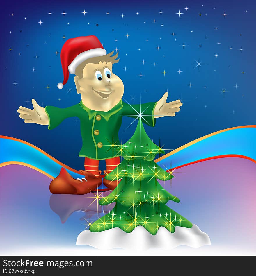 Christmas tree with dwarf on stars