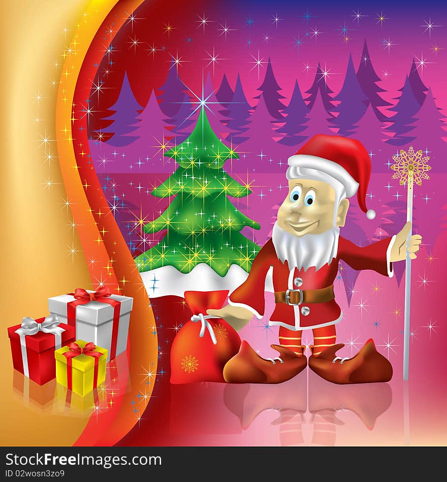 Christmas tree with Santa Claus on a purple