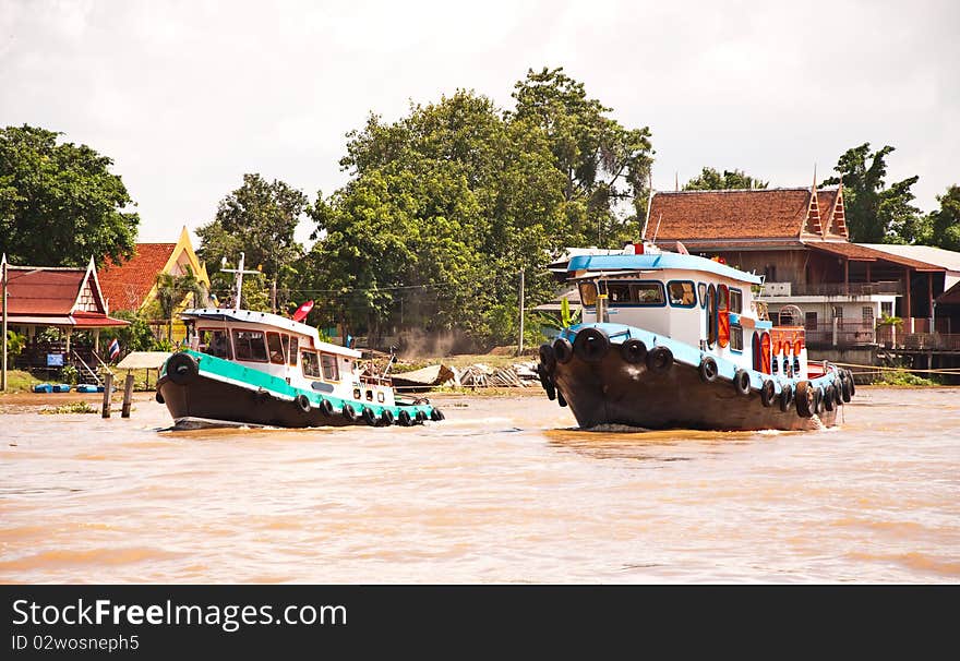 Transport ship in the Chao Phraya River Thailand.