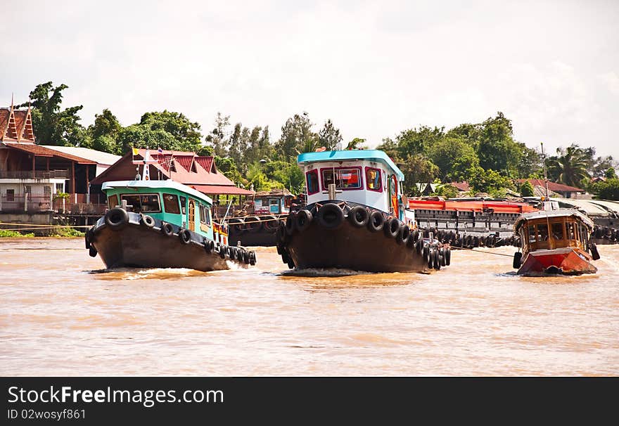 Transport ship in the Chao Phraya River Thailand.