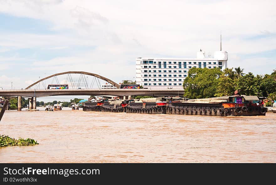 Transport ship in the Chao Phraya River Thailand.