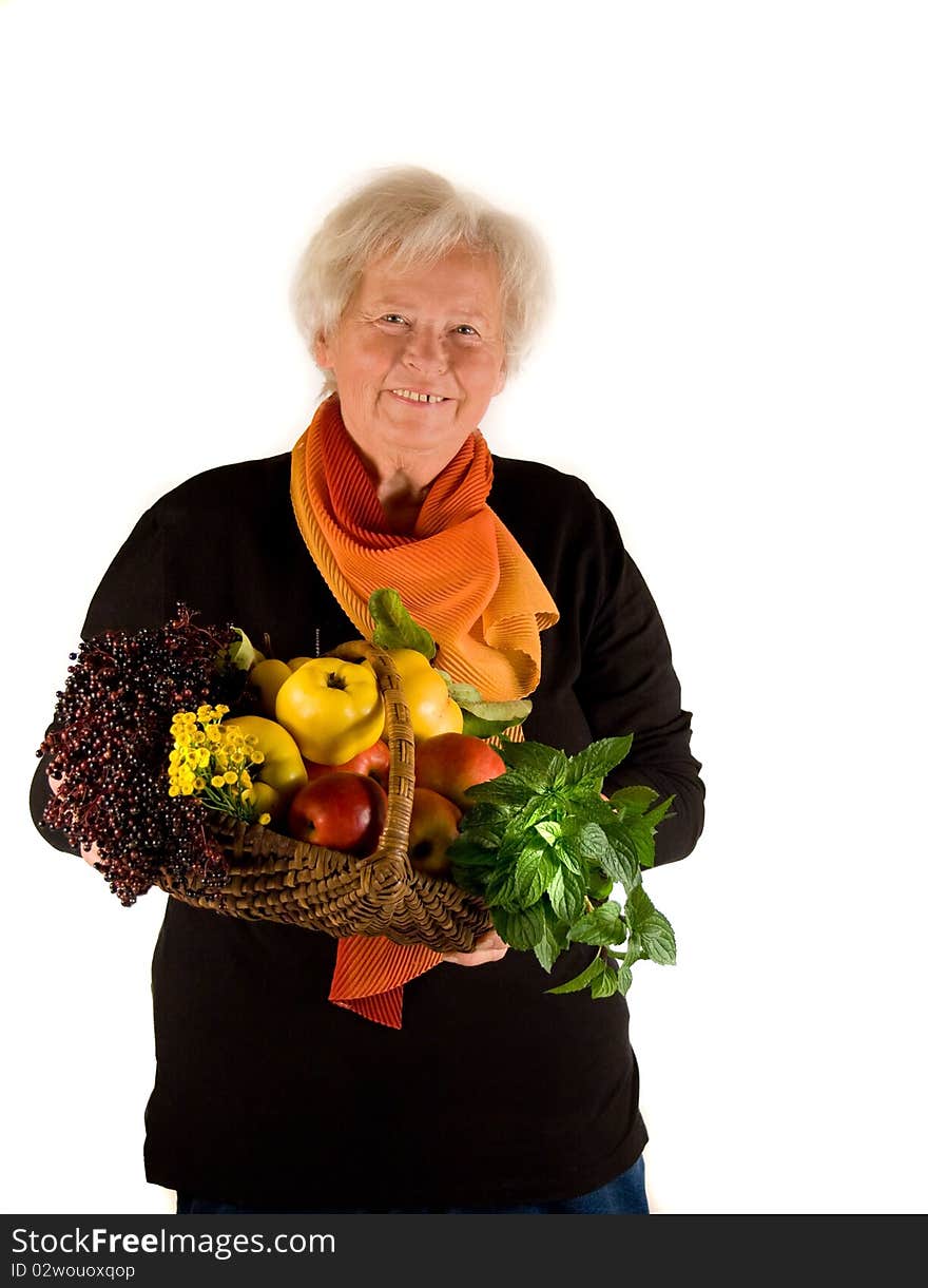 Senior Lady with bio fruits. Senior Lady with bio fruits