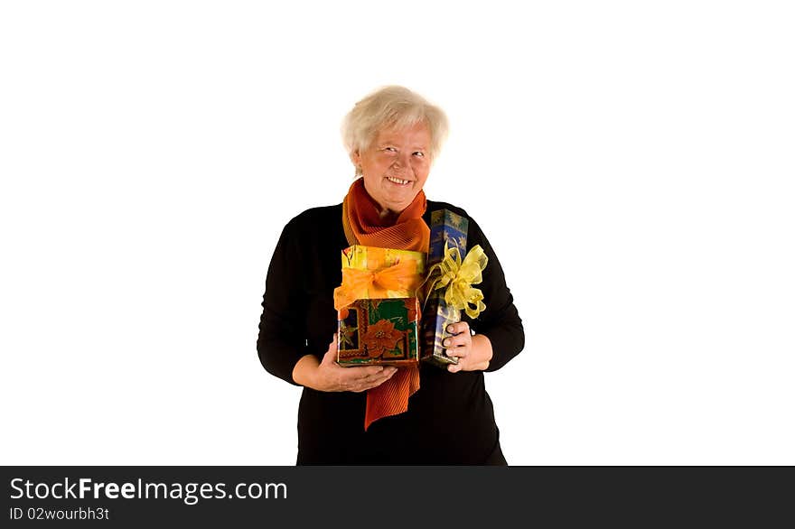 Senior lady with nice presents. Senior lady with nice presents