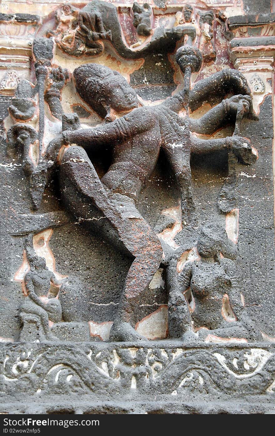 Erotic sculpture from rock at ELLORA CAVES , Maharashtra, India