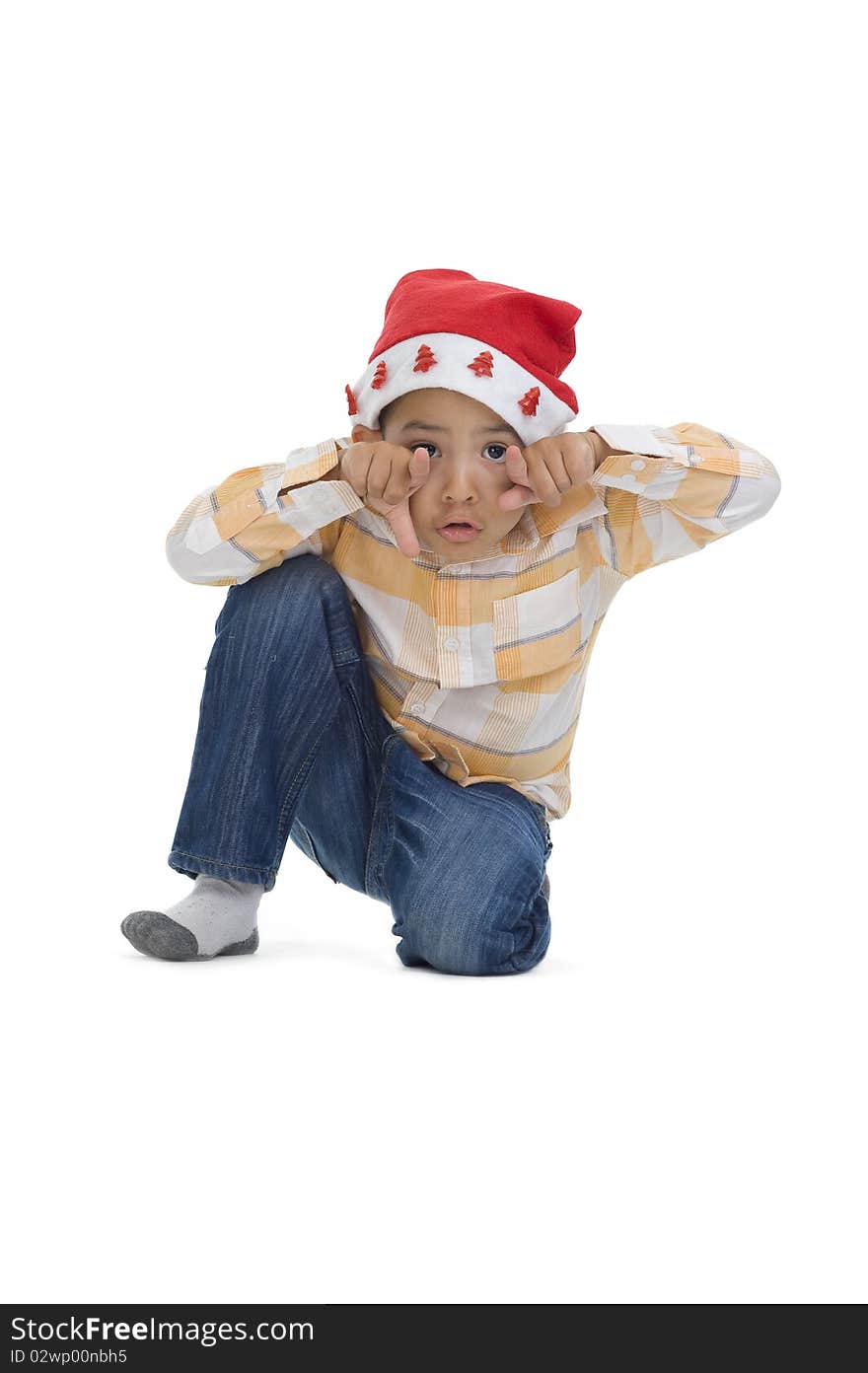 Boy with santa claus hat